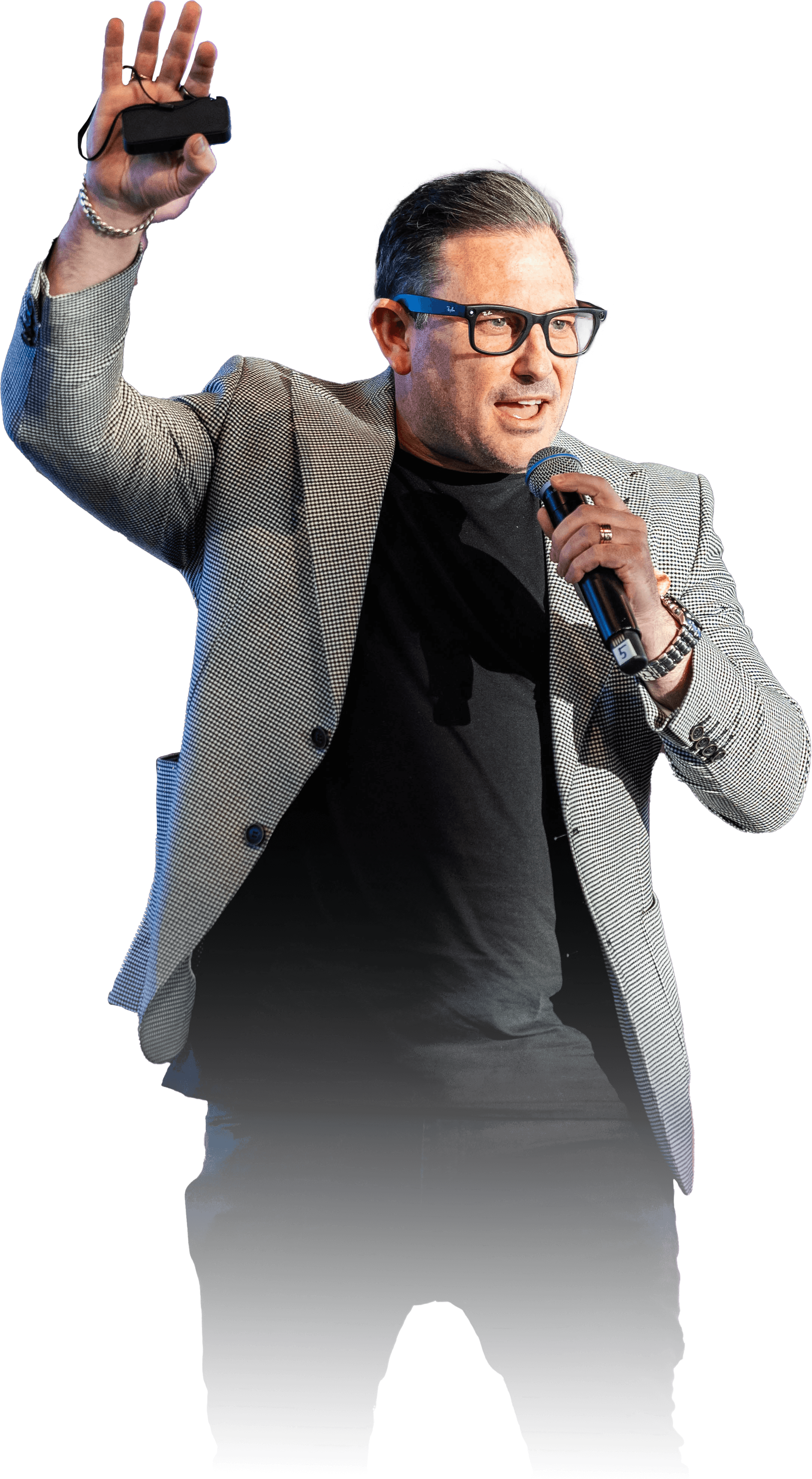 Justin Kabbani delivering an AI keynote presentation to a corporate audience